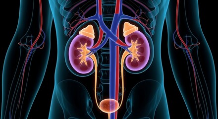 Human Kidney Anatomy Medical Illustration 3D Render.