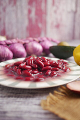 Colorful kidney beans served on a decorative plate