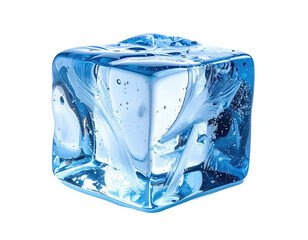 Close-up of a translucent, cubic ice form against a stark black background