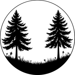 circle logo silhouette of pine tree , tree, winter, snow, fir, vector, forest, illustration, pine, trees, holiday, nature, xmas, green, celebration, tree, wood, spruce, season, new year, landscape, ar