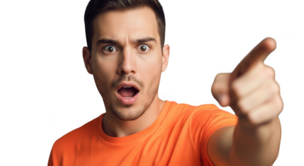 Man pointing with surprise isolated on transparent background