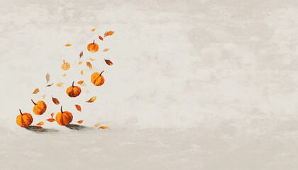 Fall illustration featuring pumpkins and seasonal harvest elements in warm earthy tones