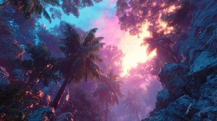 Magical Fantasy Forest Sunset Landscape