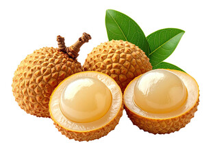 Tropical fruit with rough, textured skin, showcasing a halved fruit's juicy interior