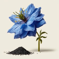 Vibrant Blue Flower And Black Seeds