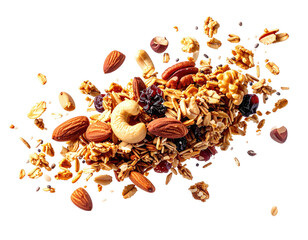 A close-up of a delicious assortment of granola and various nuts