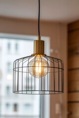 Stylish lighting solution with a geometric wire pendant lamp adding a touch of modernity to interior design