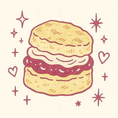 かわいいスコーンとクリームの手描き風スイーツイラスト