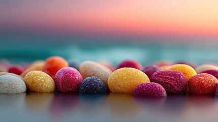 Colorful Abstract Spheres On Beach Sunset Background