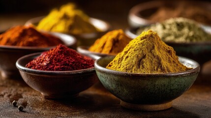 Colorful Spices In Small Bowls