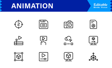 Animation Line Icon Collection Featuring Minimalist Vector Icons, Professional Unique Design Pack with Creative Motion, Frame-by-Frame and Dynamic Symbols
