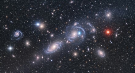 Cosmic Dance of Galaxies in Deep Space Nebula.