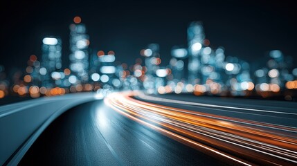 Night City Road With Light Trails