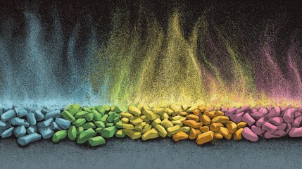 Colorful Pixelated Stones Exploding in Rainbow Colors