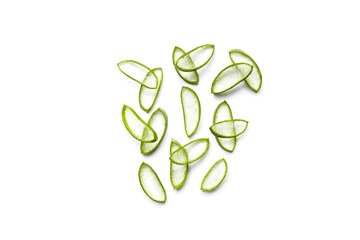 Sliced aloe vera pieces with translucent gel