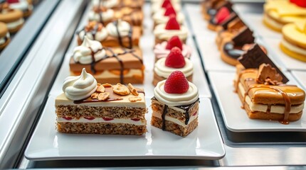 Delectable Patisserie Display: An array of artfully arranged pastries showcases the elegance of culinary craftsmanship, presenting an irresistible invitation to indulge in a symphony of flavors.