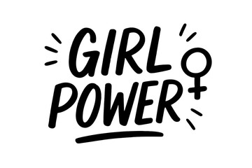 Girl Power vector lettering with female gender symbol. Hand drawn feminism slogan. Woman motivational quote for empowerment. Feminist movement calligraphic illustration concept.