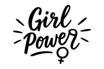 Girl Power vector lettering with female symbol. Hand drawn feminism slogan. Woman motivational quote. Calligraphic illustration for feminist movement. Modern design concept.