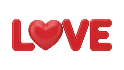 A vibrant, three-dimensional red "LOVE" text with a heart replacing the "O" against a white background.