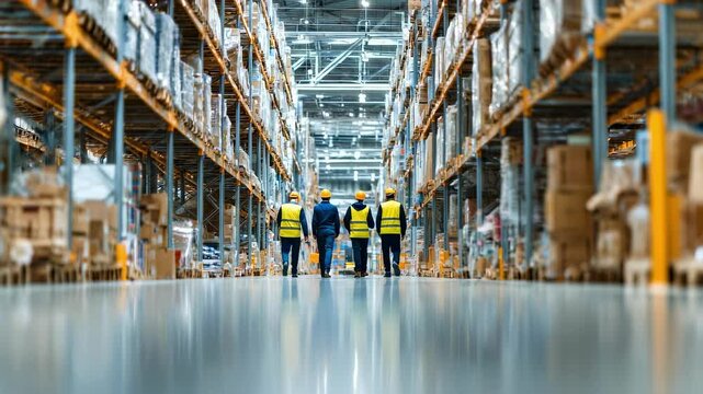 Medium shot of warehouse staff inspecting large inventory to manage bulk purchasing and optimize stock levels.