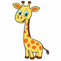 Friendly Cartoon Giraffe Standing Tall with a Playful Smile and Bright Eyes on a White Background Ready for Adventure