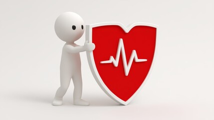 Vibrant 3d character animated model carries unique heart shaped protective shield.