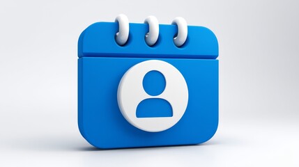 Glossy 3D Blue Calendar Icon with a White User Profile Symbolizing a Personal Appointment or Event Booking.