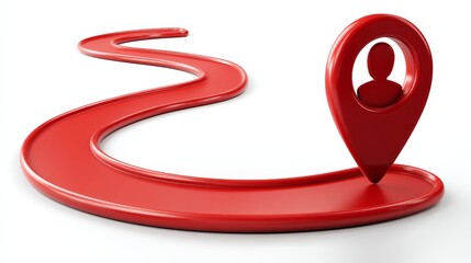 Winding Red Road or Journey Path Ending at a Large Red Map Pointer with a User Profile Icon.