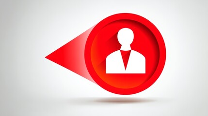 Bold Red 3D Button with a White User Profile Icon and an Attached Pointer or Navigation Arrow.