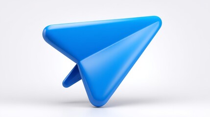 Glossy 3D Blue Paper Airplane or Send Icon Symbolizing Messaging, Communication, and Sending.