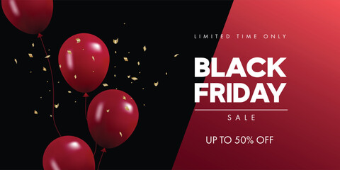 Black Friday Sale Banner with red balloons. Vector illustration	