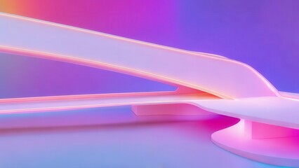 Minimalist bridge with glowing pastel tones and futuristic curves set against a vibrant gradient background