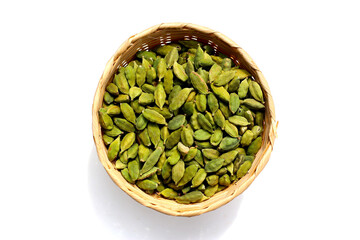 Green cardamom pods with aromatic and medicinal benefits.