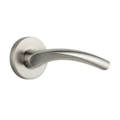 Brushed Nickel Door Lever with Circular Rosette, Horizontal Orientation isolated on white background