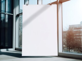 Blank White Poster Hanging in Modern Office Space, Ideal for Advertising Campaigns and Corporate Communication, Showcasing Simplicity and Clarity : Generative AI