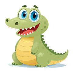 Naklejka premium Cheerful Cartoon Crocodile Character Sitting and Smiling, Depicted with Vibrant Colors and a Playful Expression, on a White Background