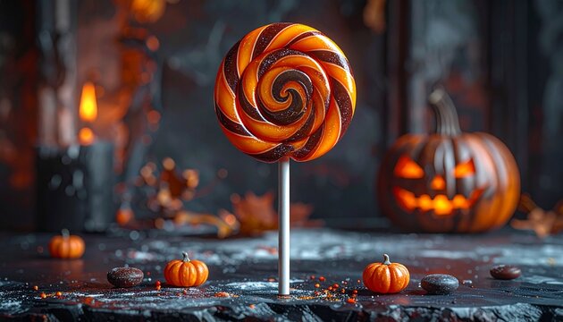 Swirly Halloween Lollipop Delight A Sweet Treat in a Spooky Autumn Scene