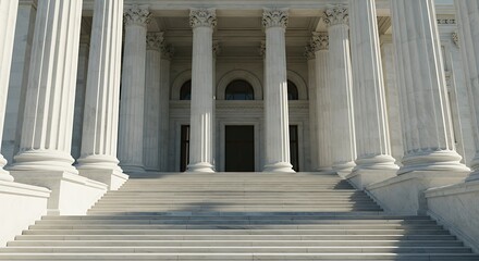 Architectural facade with columns and steps leading to entrance