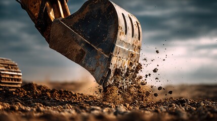 Excavation Action Construction Site Machinery Equipment Outdoor Environment Close-Up Viewpoint Heavy-Duty Concept for Earth Moving and Soil Removal