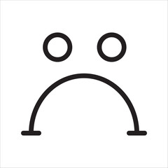 A minimalist sad face emoji with two circular eyes and a curved mouth, symbolizing disappointment and negativity