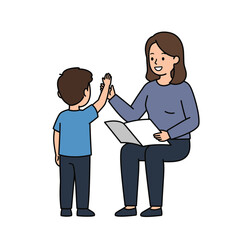 Obraz premium Children high-fiving while eating lunch together illustration for school meal and friendship concept