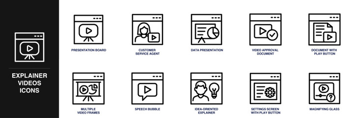 Explainer Videos Line Icon Set
