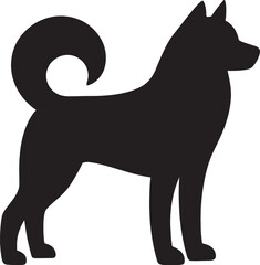 Akita Dog Silhouette with Curled Tail Vector Illustration Isolated on White Background

