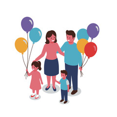 Family celebration flat illustration representing birthday party, togetherness, balloons, and joyful happy moment