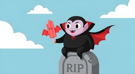 Fototapeta premium cartoon dracula in the graveyard