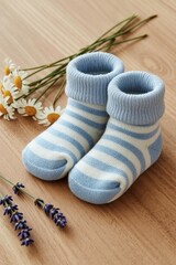 children's textile cotton soft socks light blue striped, warm woolen for kids