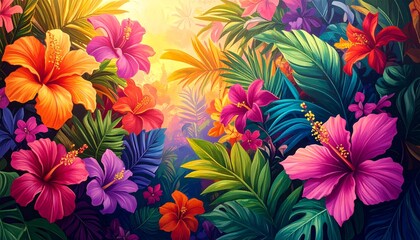 Vibrant Tropical Flower Pattern Background