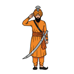 Obraz premium Man in Sikh attire flat illustration representing Indian culture, traditional dress, Sikh religion, and heritage values