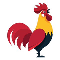 Colorful rooster illustration, crowing logo design for chicken farm, poultry food cooking or morning alarm