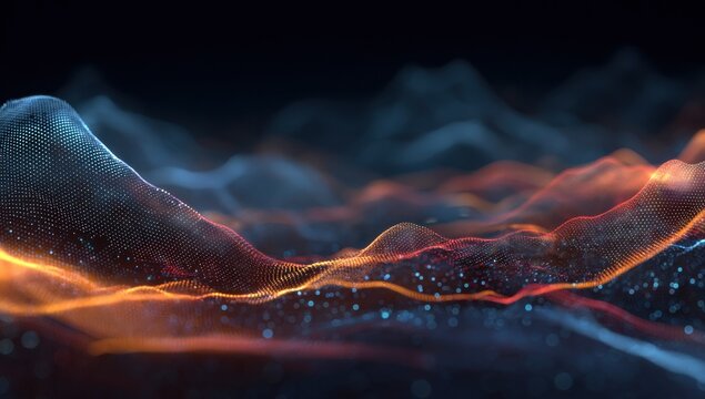 Abstract Data Stream Landscape in Orange and Blue, Illustrating Digital Transformation and Technological Advancement : Generative AI